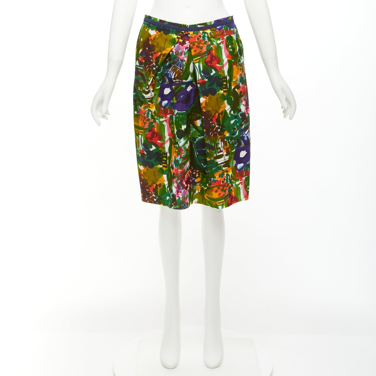 MARNI purple multicolor floral cotton inverted pleat front knee skirt IT38 XS For Sale 4