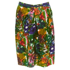 MARNI purple multicolor floral cotton inverted pleat front knee skirt IT38 XS