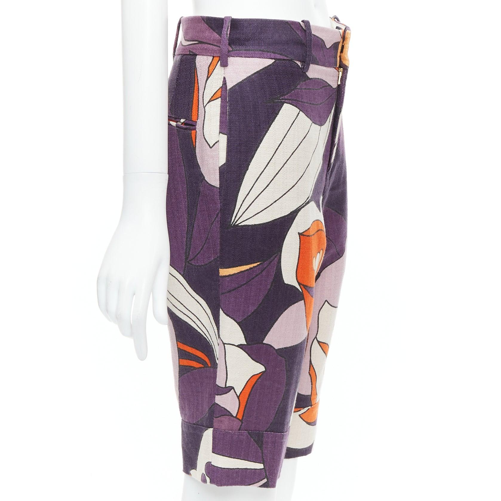 MARNI purple orange floral 80s print bermuda capri shorts IT38 S In Good Condition For Sale In Hong Kong, NT
