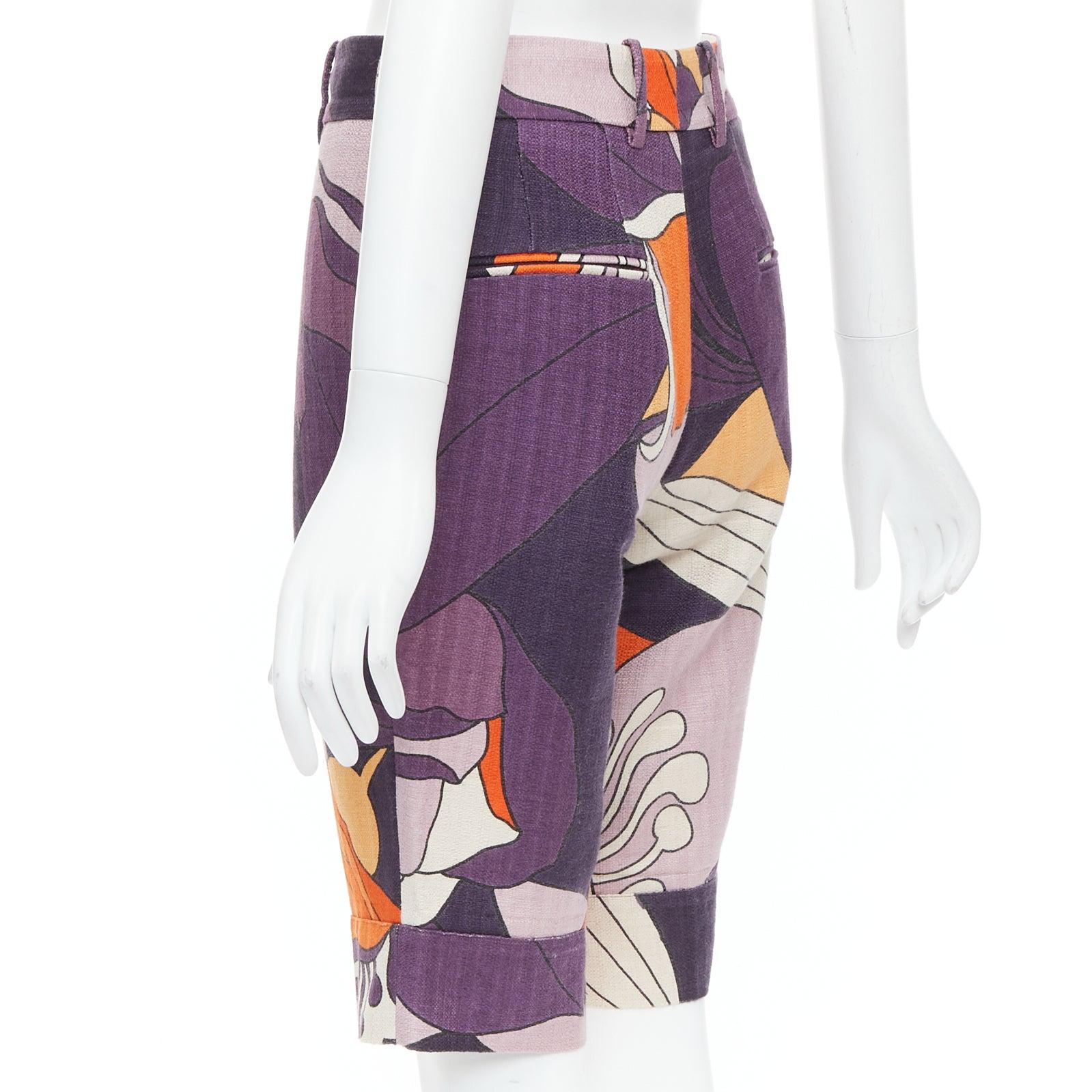MARNI purple orange floral 80s print bermuda capri shorts IT38 S For Sale 1