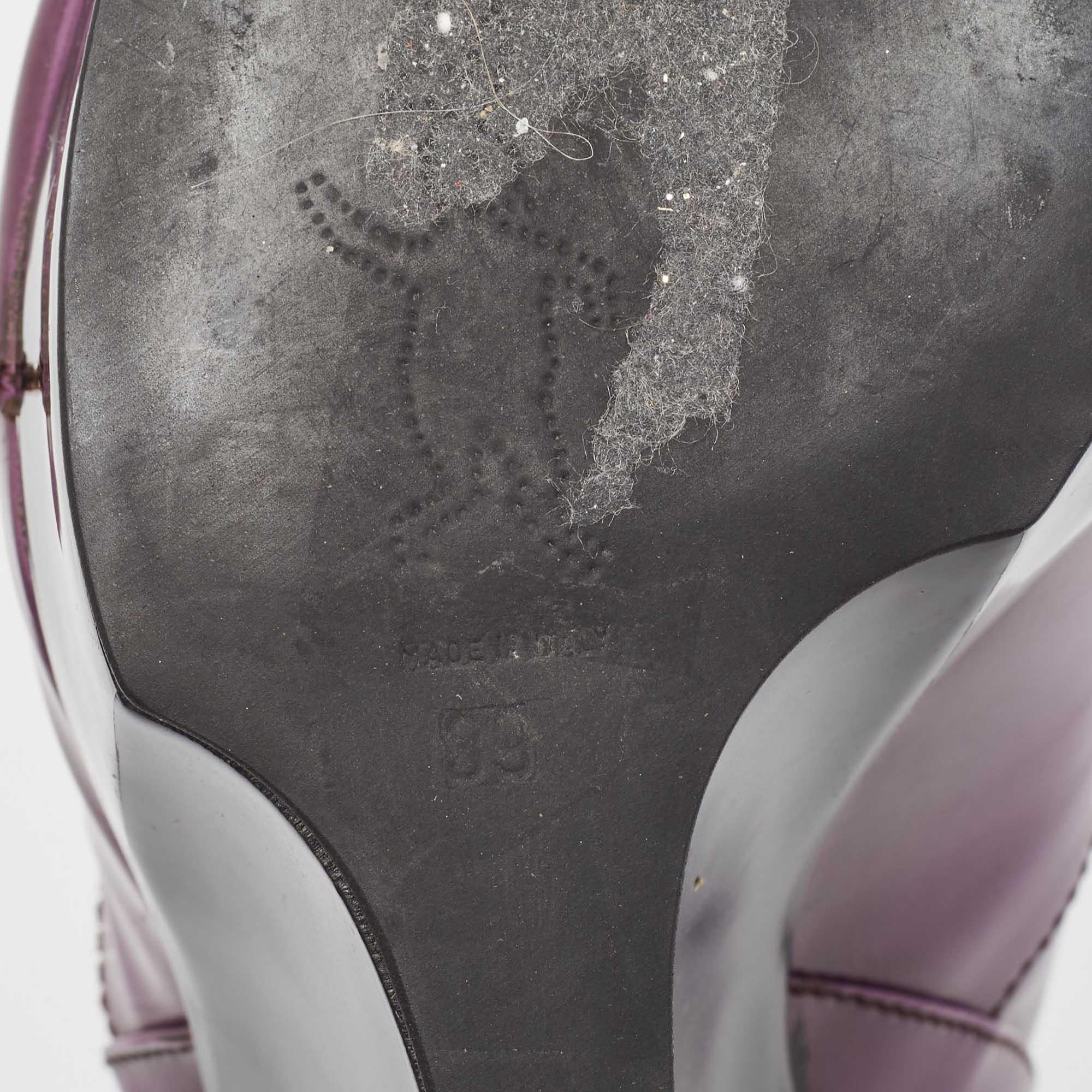 Marni Purple Patent Wedge Peep Toe Boots Size 39 en vente 3