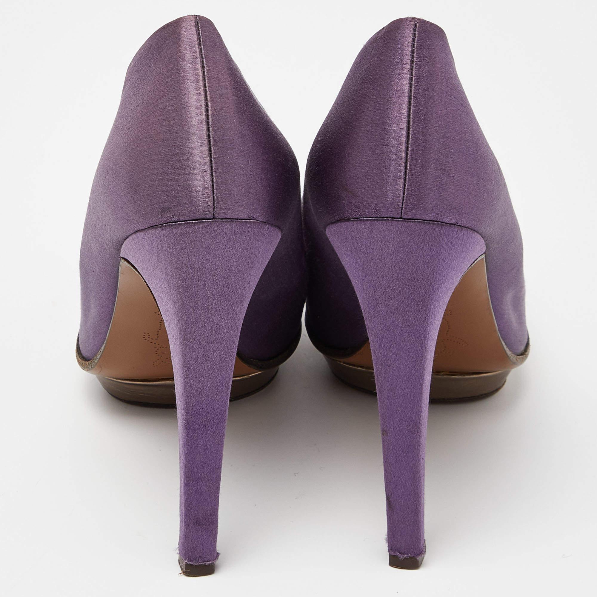 Women's Marni Purple Satin Platform Pumps Size 38.5 For Sale