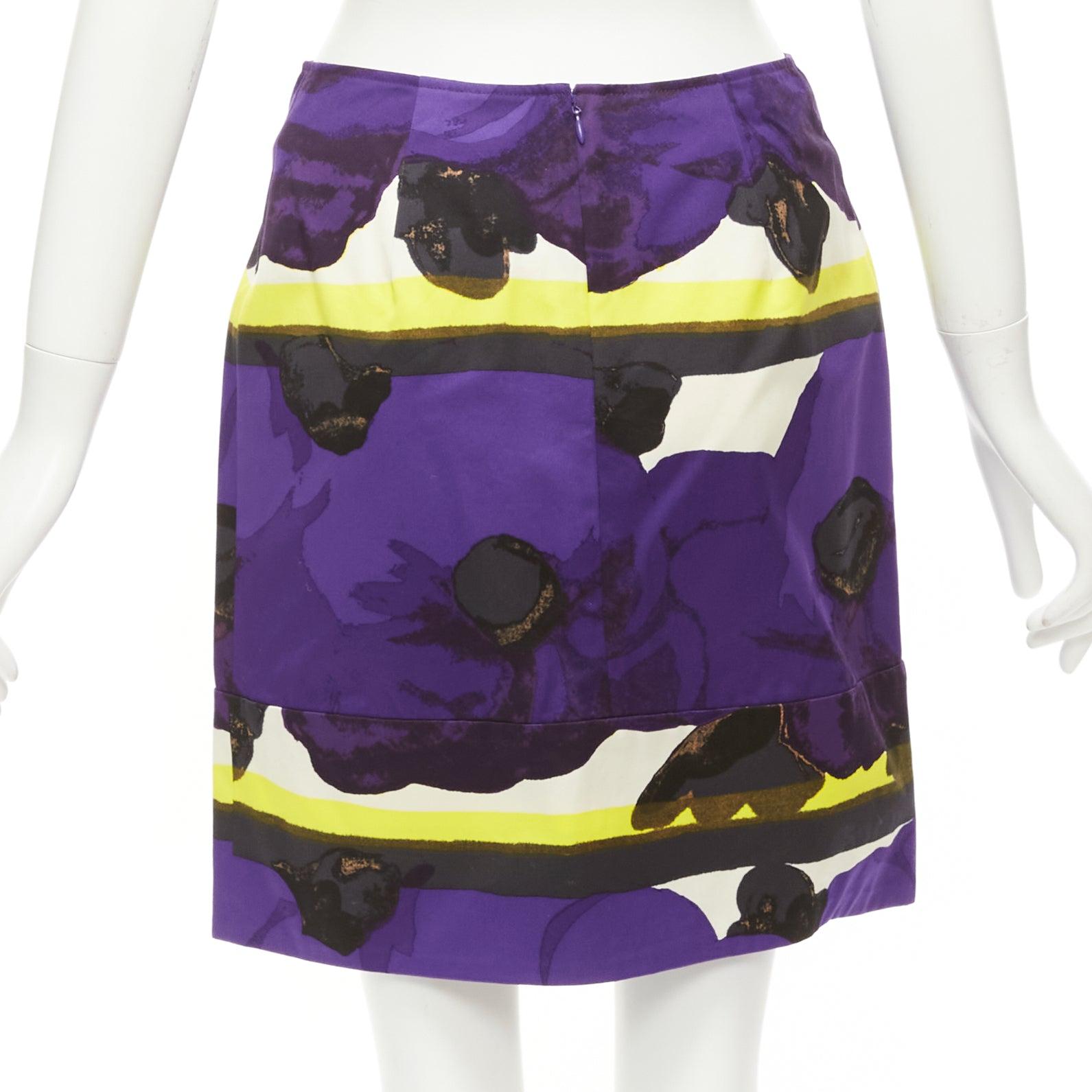 Women's MARNI purple yellow orchid floral print cotton high waist mini skirt IT38 XS For Sale