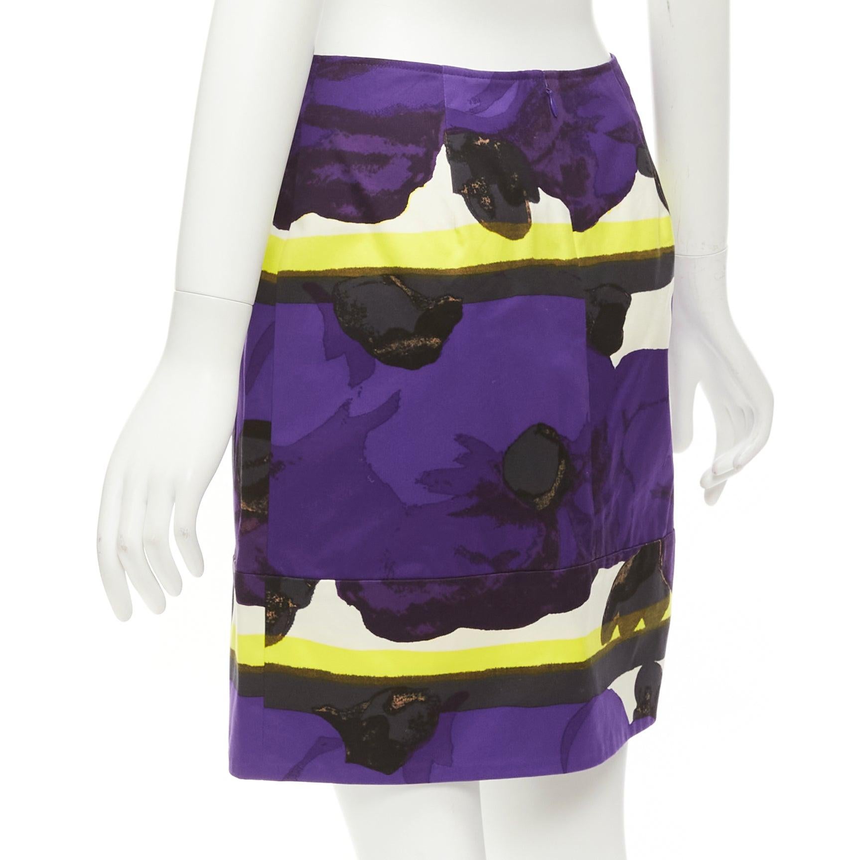 MARNI purple yellow orchid floral print cotton high waist mini skirt IT38 XS For Sale 2