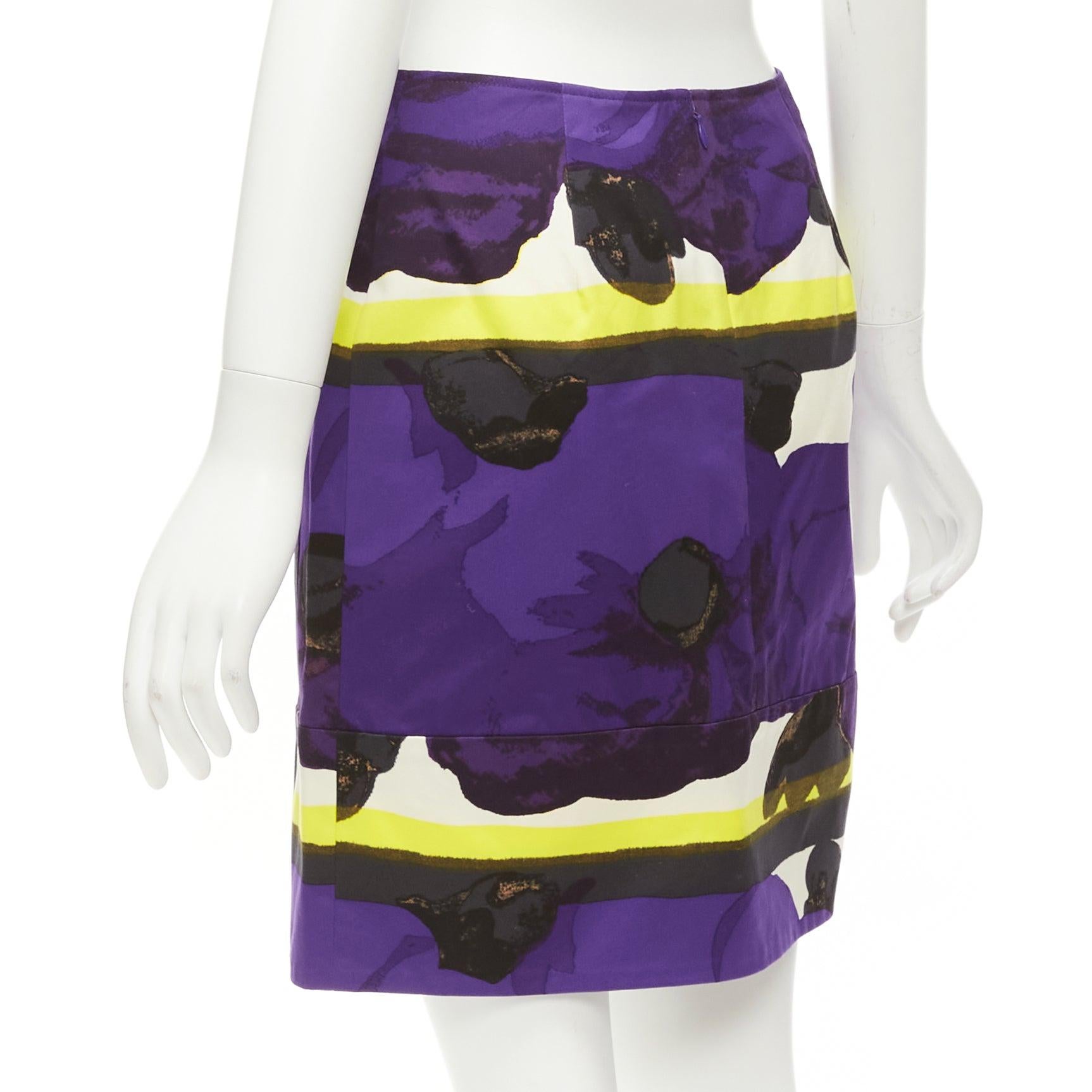 MARNI purple yellow orchid floral print cotton high waist mini skirt IT38 XS For Sale 1
