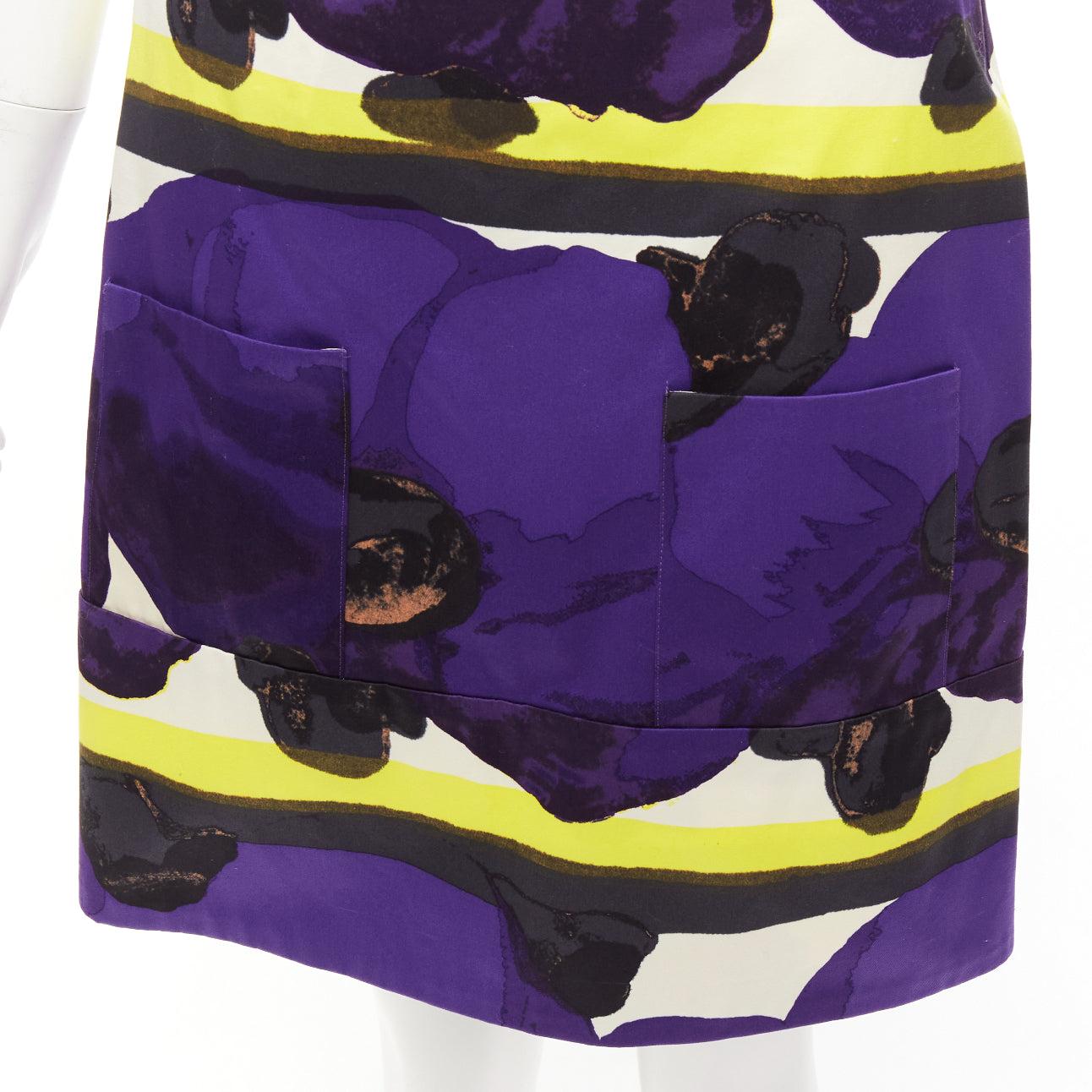 MARNI purple yellow orchid floral print cotton high waist mini skirt IT38 XS For Sale 2