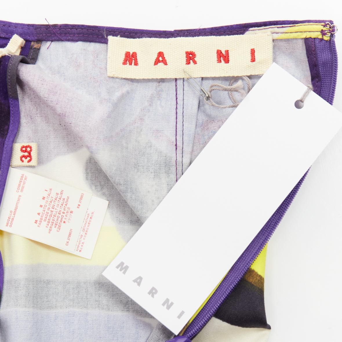 MARNI purple yellow orchid floral print cotton high waist mini skirt IT38 XS For Sale 3
