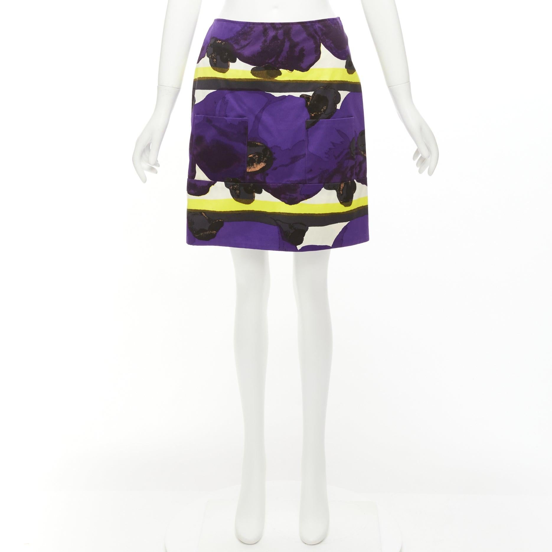 MARNI purple yellow orchid floral print cotton high waist mini skirt IT38 XS For Sale 5