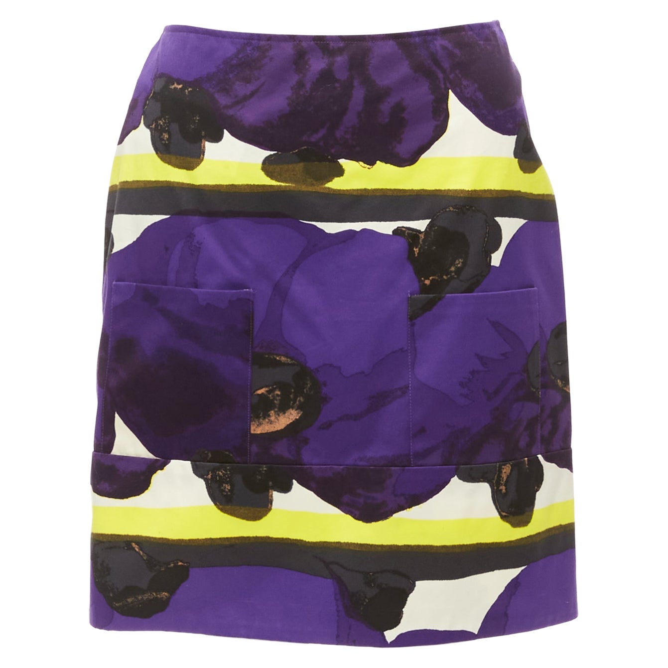 MARNI lila gelb Orchidee Blumendruck Baumwolle hohe Taille Mini-Rock IT38 XS im Angebot