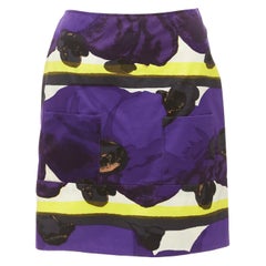 MARNI purple yellow orchid floral print cotton high waist mini skirt IT38 XS