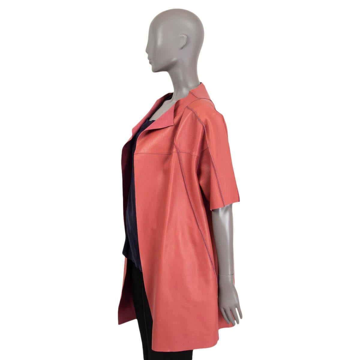 Pink MARNI raspberry pink leather SHORT SLEEVE OPEN Coat Jacket S For Sale