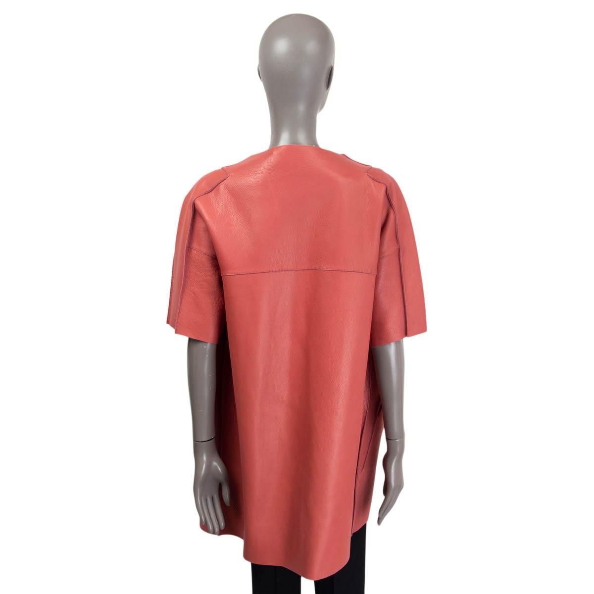 MARNI raspberry pink leather SHORT SLEEVE OPEN Coat Jacket S In Excellent Condition For Sale In Zürich, CH