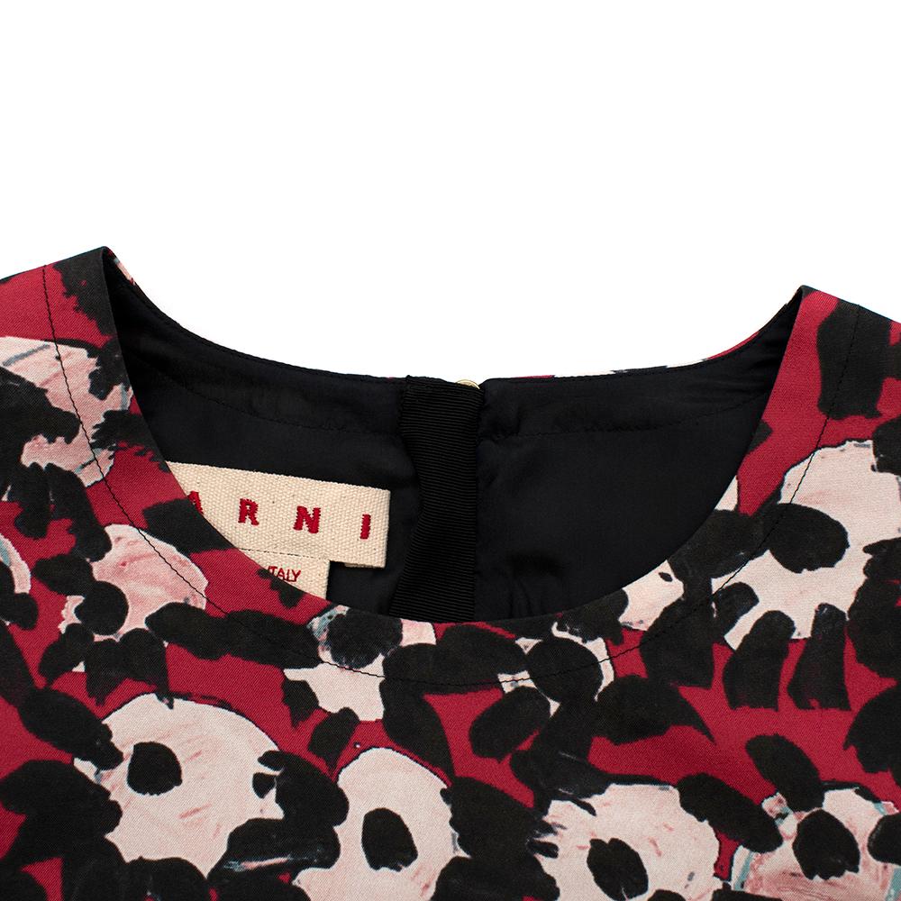 Marni Red Abstract Floral Print Cotton & Silk Blend Dress - Size US 8 For Sale 2