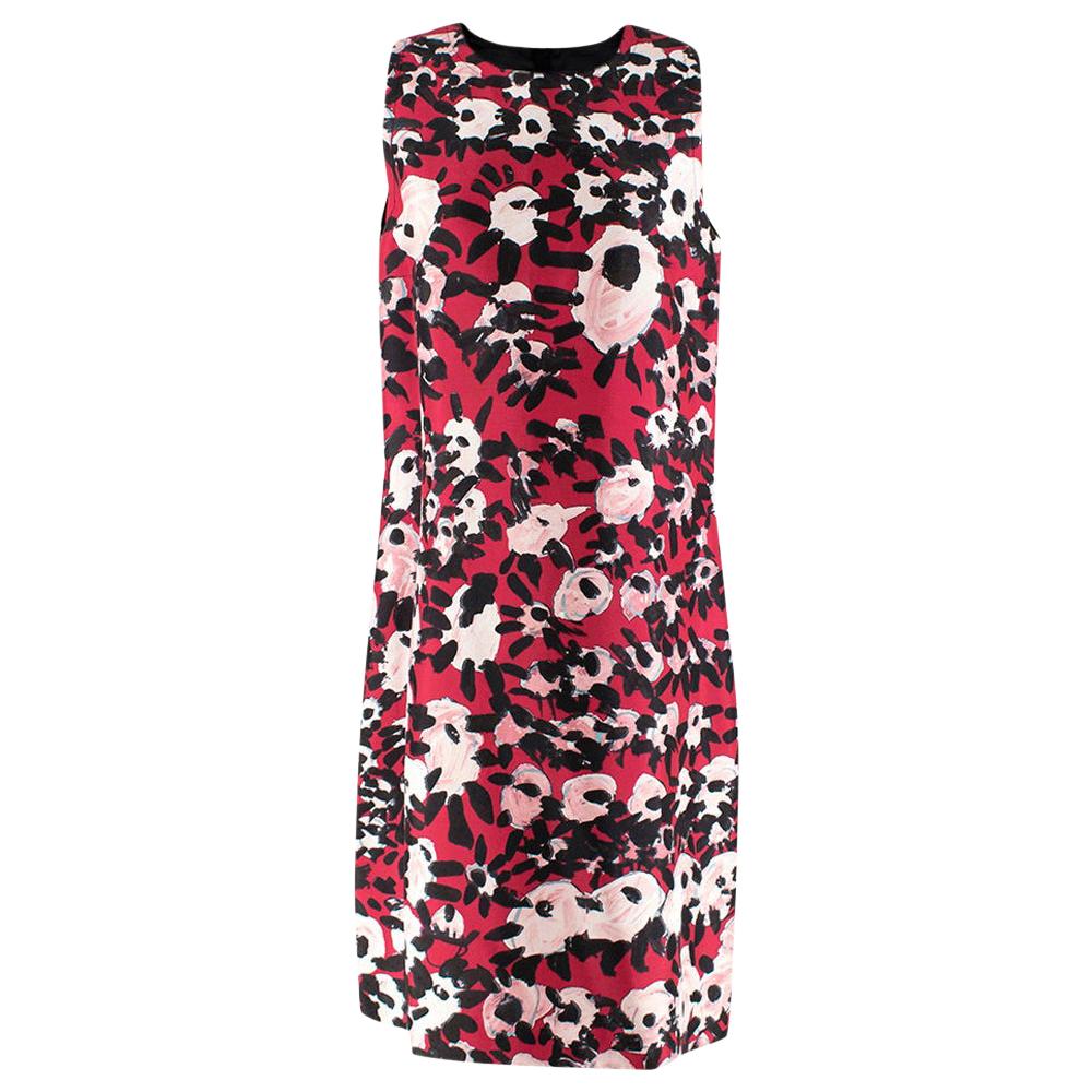 Marni Red Abstract Floral Print Cotton & Silk Blend Dress - Size US 8 For Sale