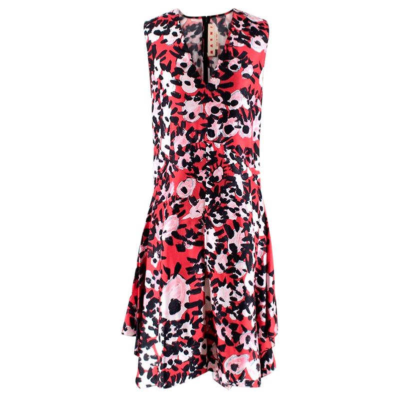 Marni Red Abstract Print Silk Dress - Size US 8