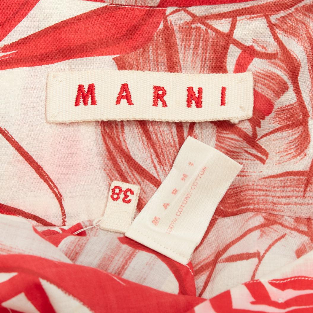 MARNI red beige 100% cotton abstract floral print crop shirt IT38 XS For Sale 3
