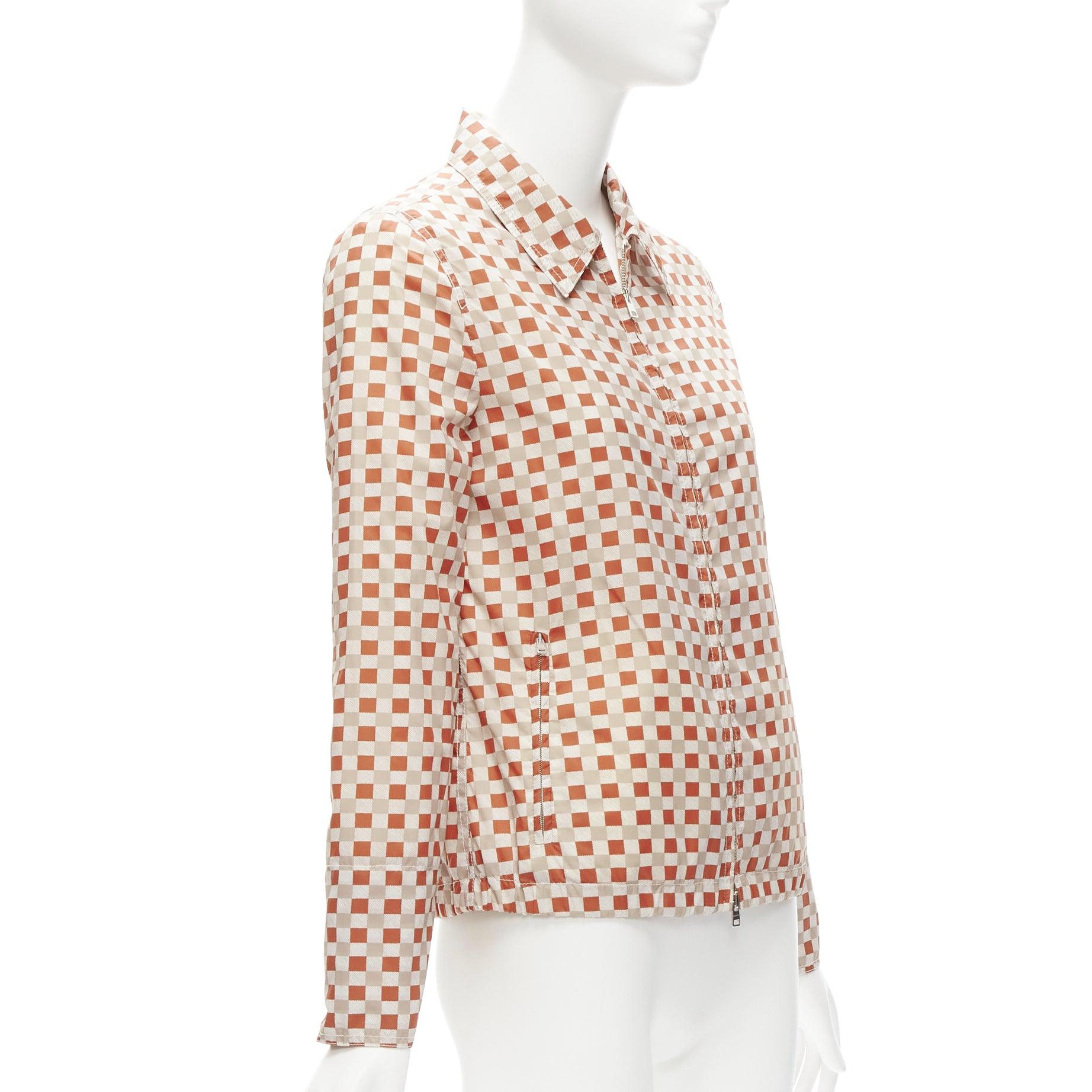 Beige MARNI red beige checkerboard collared zip shell jacket IT38 XS For Sale