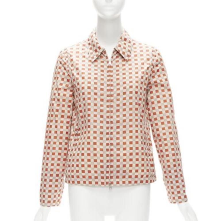 Beige Marni, giacca con zip a scacchiera rosso-beige IT38 XS in vendita