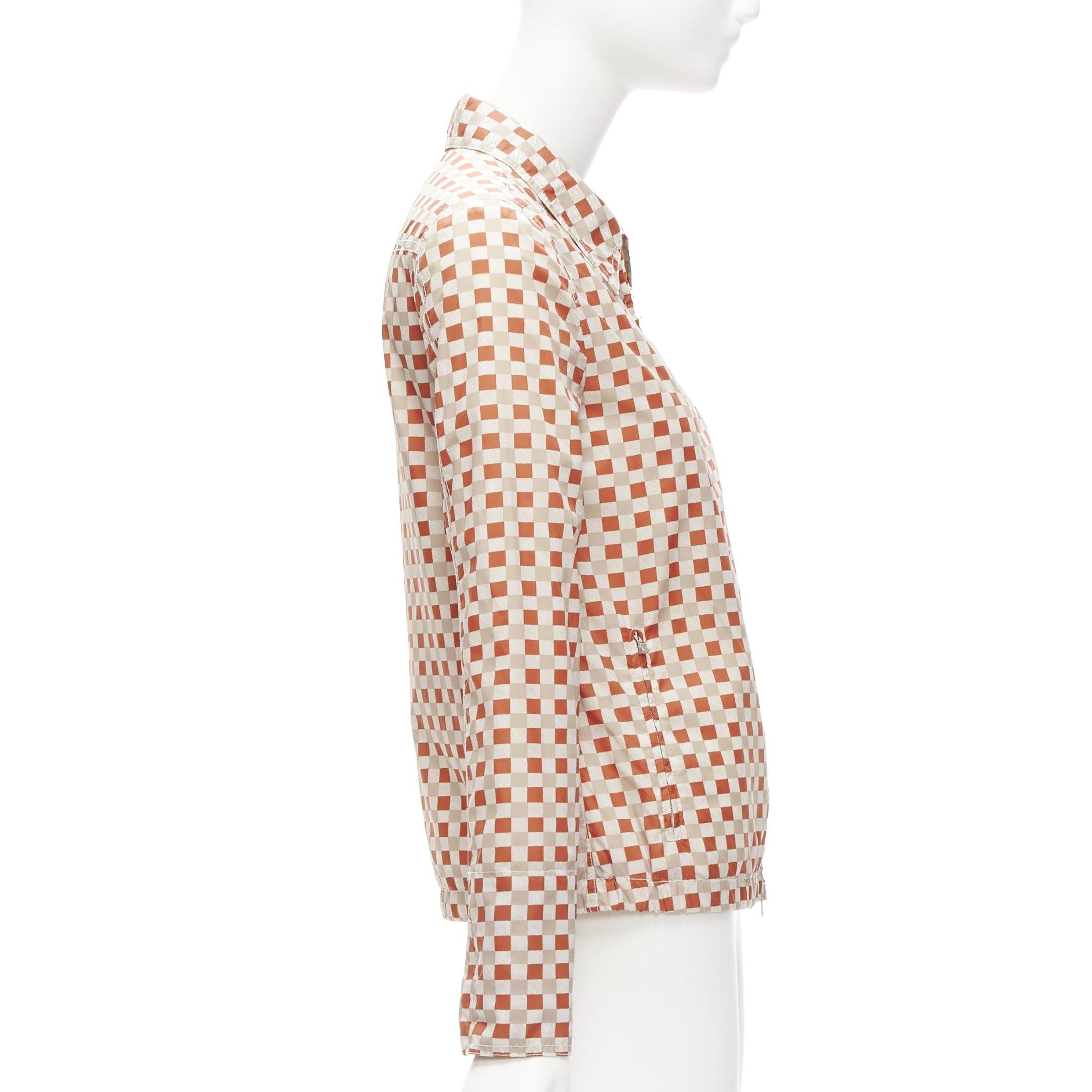 MARNI red beige checkerboard collared zip shell jacket IT38 XS In Excellent Condition For Sale In Hong Kong, NT