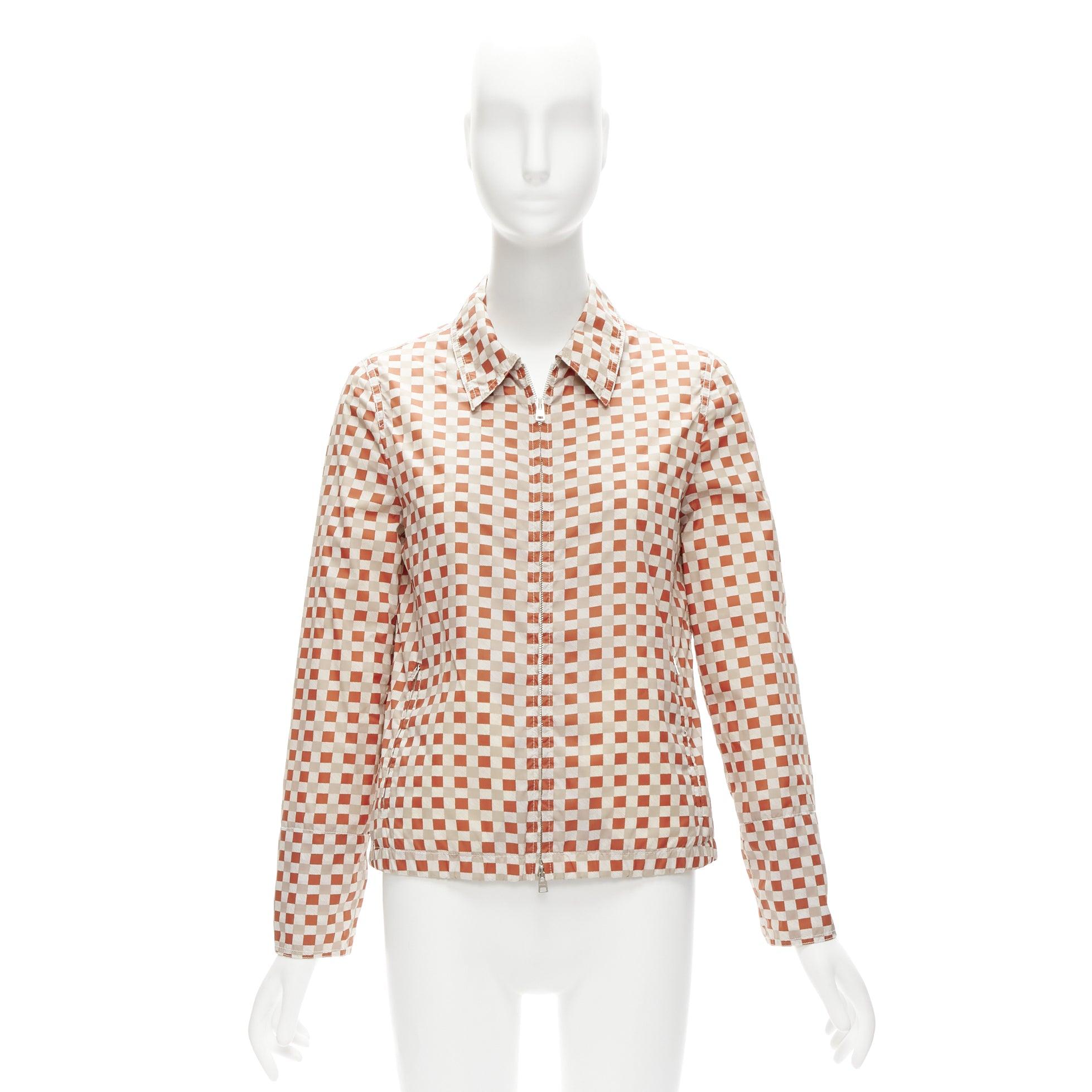 MARNI red beige checkerboard collared zip shell jacket IT38 XS For Sale 4