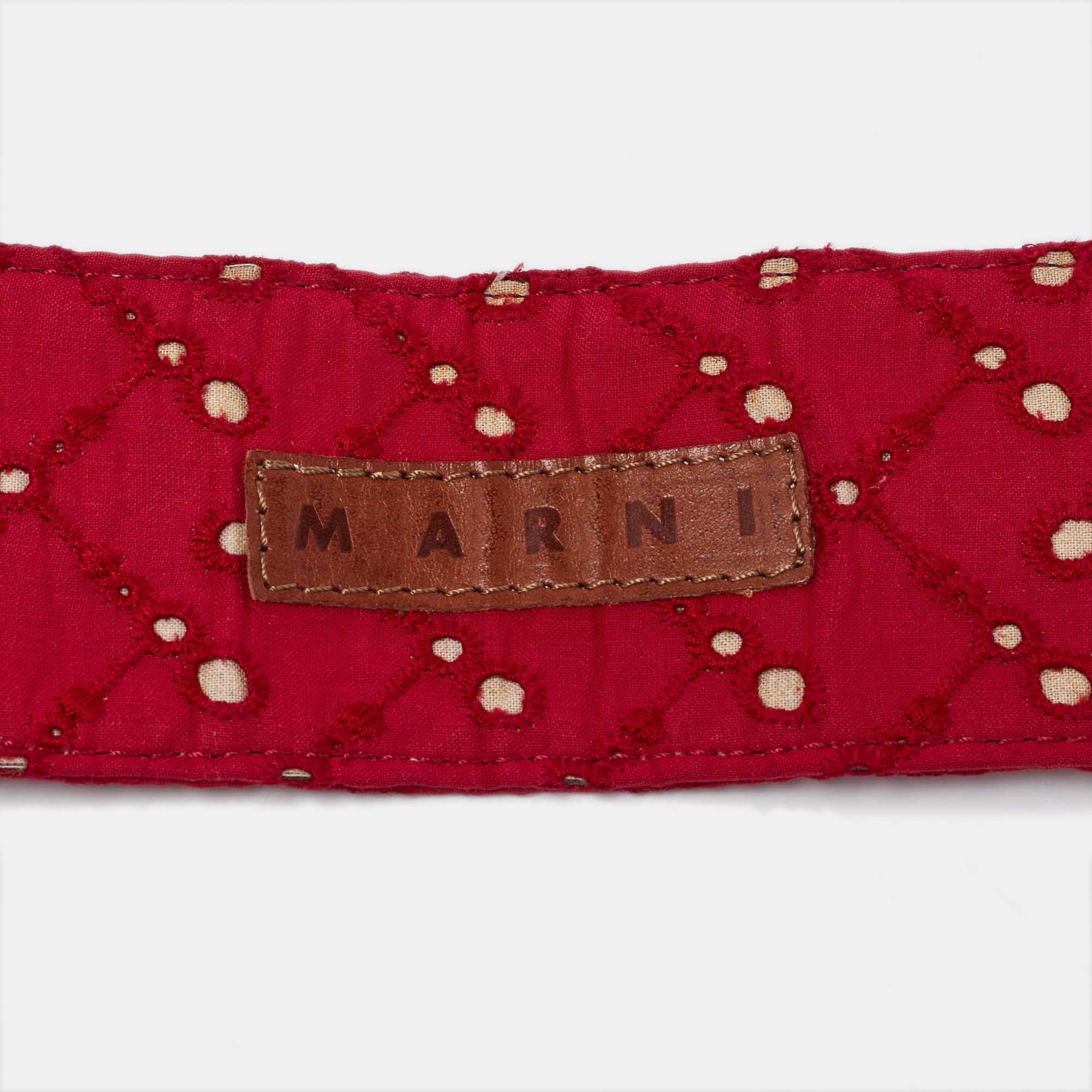 Women's Marni Red/Beige Perforated Fabric Buckle Belt M For Sale