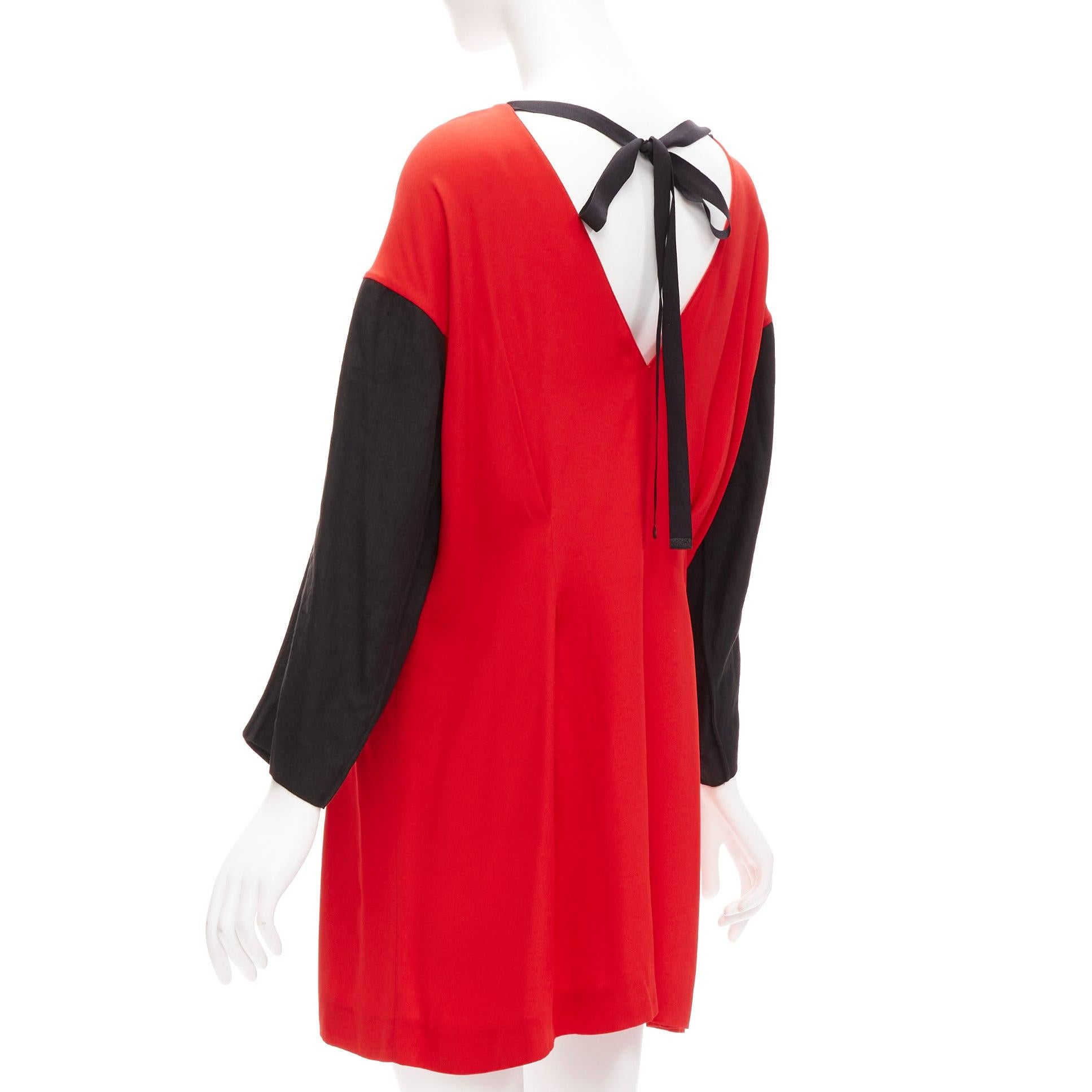Women's MARNI red black contrast cutout armhole bateau tie back mini dress IT38 XS For Sale