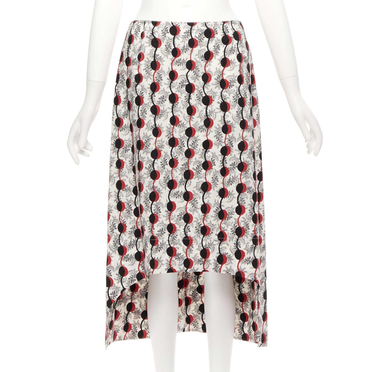 MARNI red black floral geometric graphic print hi low hem skirt IT40 S
Reference: CELG/A00267
Brand: Marni
Material: Cotton
Color: Red, Black
Pattern: Floral
Closure: Zip
Extra Details: Back zip.
Made in: Italy

CONDITION:
Condition: Excellent, this