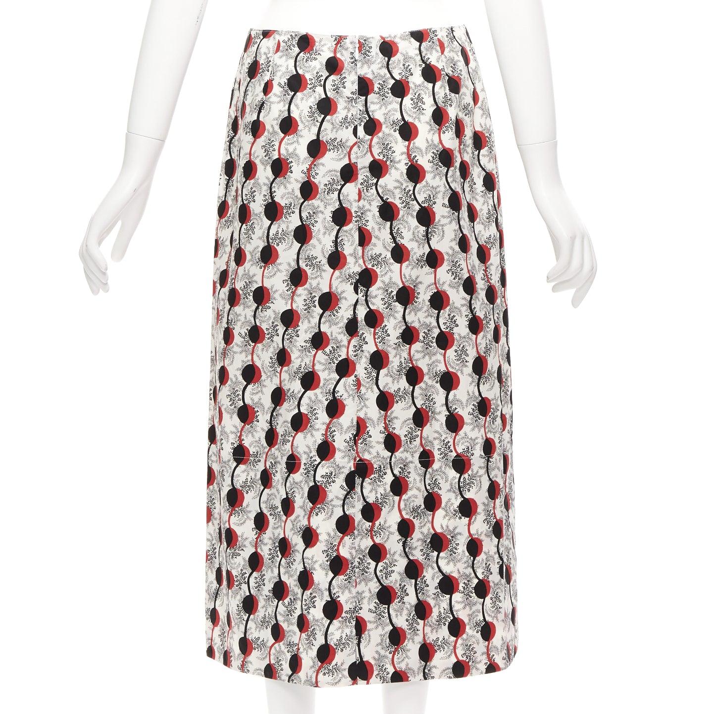 MARNI red black floral geometric graphic print hi low hem skirt IT40 S In Excellent Condition For Sale In Hong Kong, NT