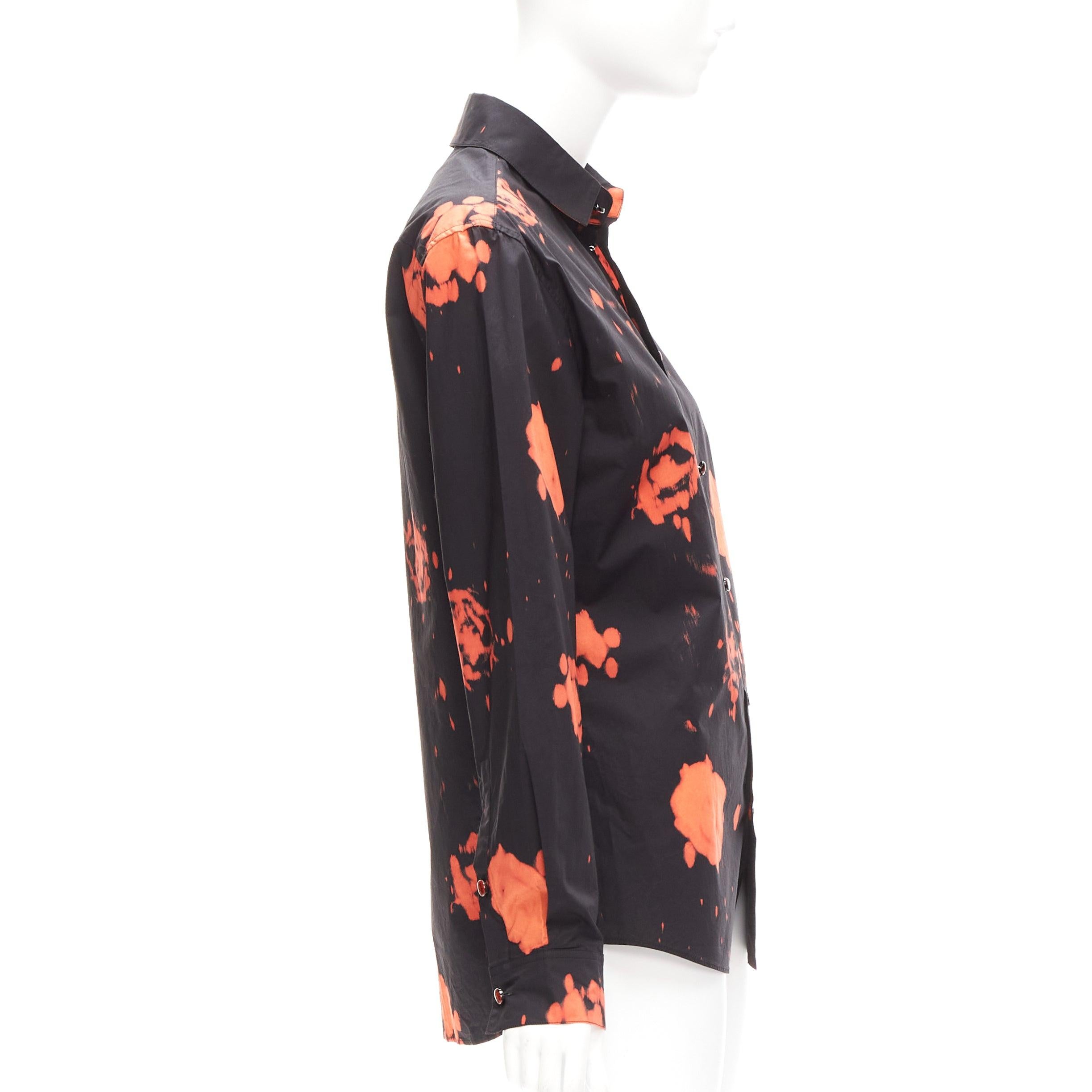 MARNI red black splatter tie dye rose print cotton button-up shirt IT38 XS In Excellent Condition For Sale In Hong Kong, NT