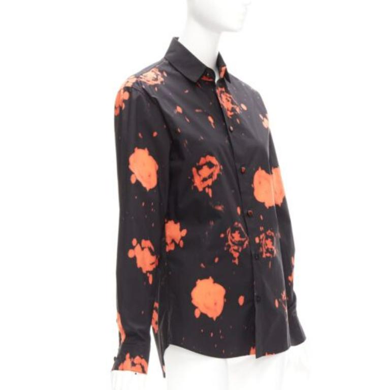Nero Marni, camicia in cotone con bottoni in rosso nero splatter tie dye e stampa rosa IT38 XS in vendita