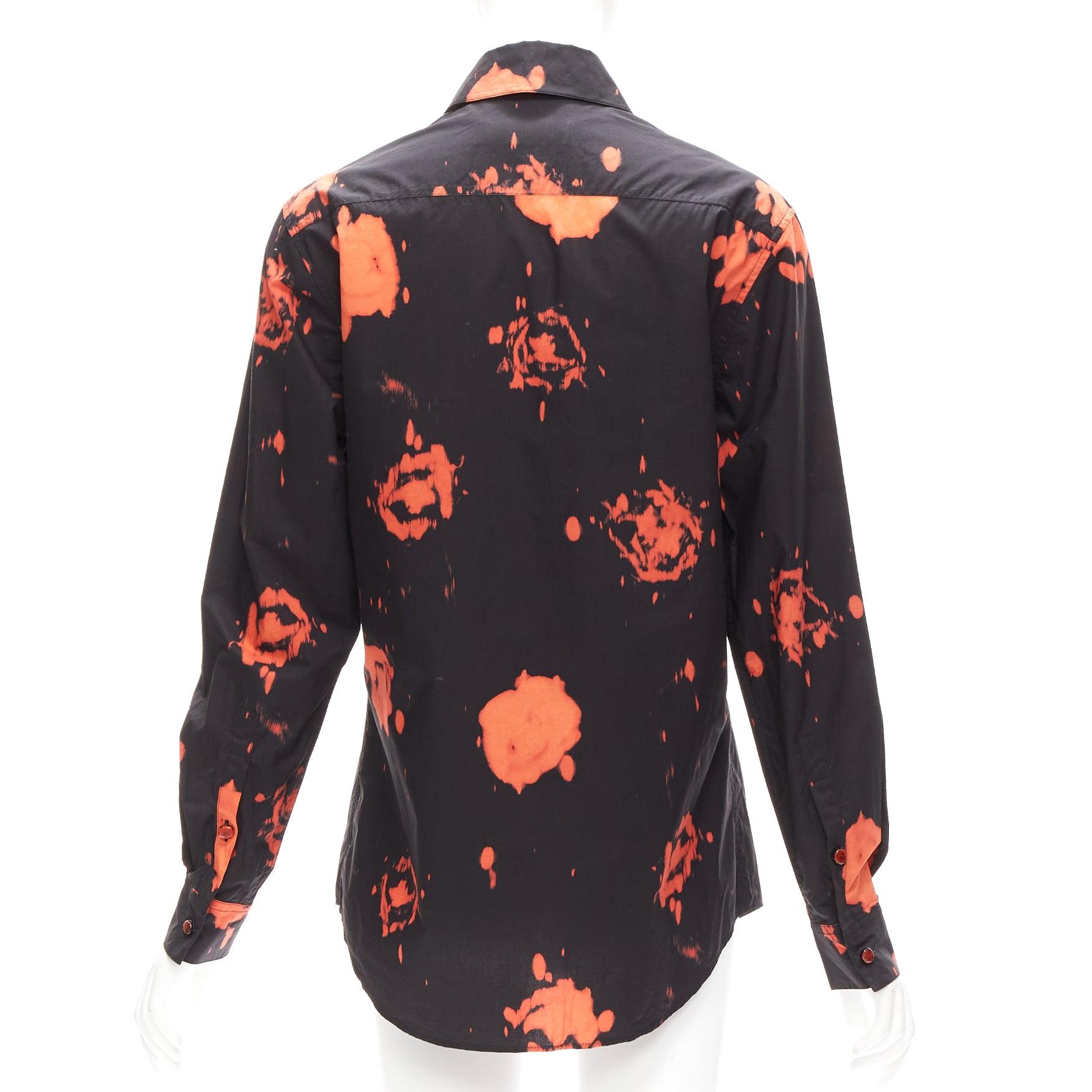 Women's MARNI red black splatter tie dye rose print cotton button-up shirt IT38 XS For Sale