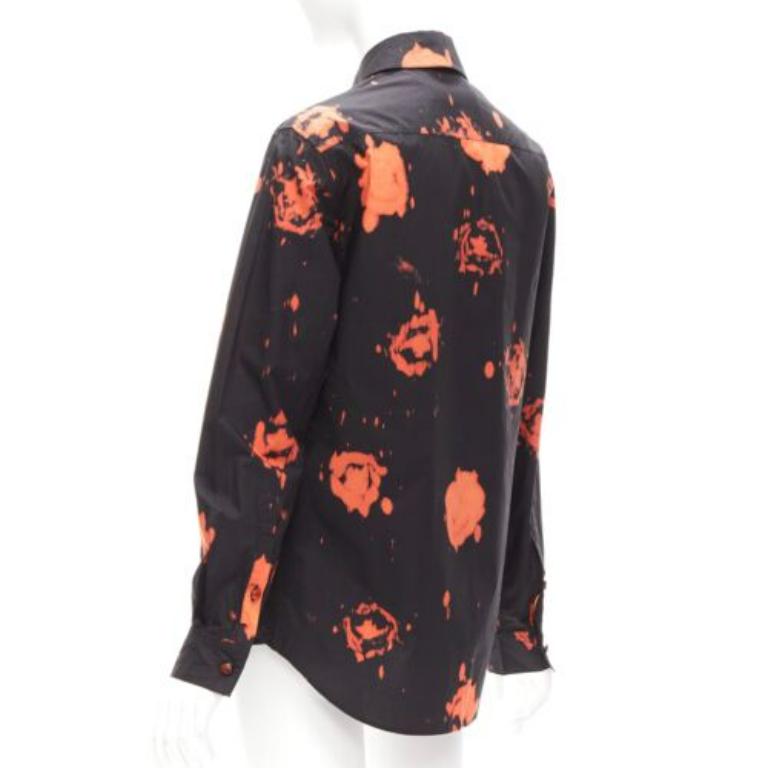 Marni, camicia in cotone con bottoni in rosso nero splatter tie dye e stampa rosa IT38 XS in vendita 1