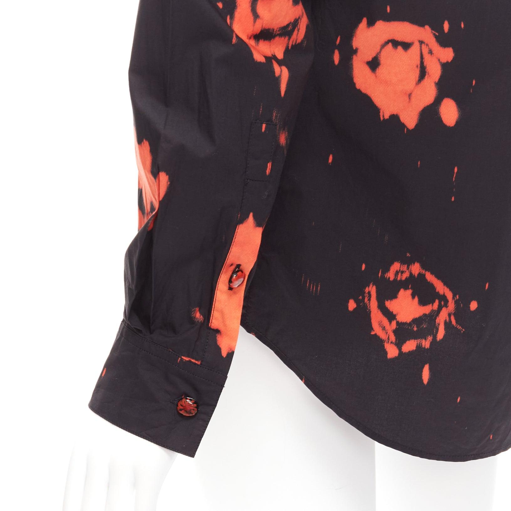 MARNI red black splatter tie dye rose print cotton button-up shirt IT38 XS For Sale 3