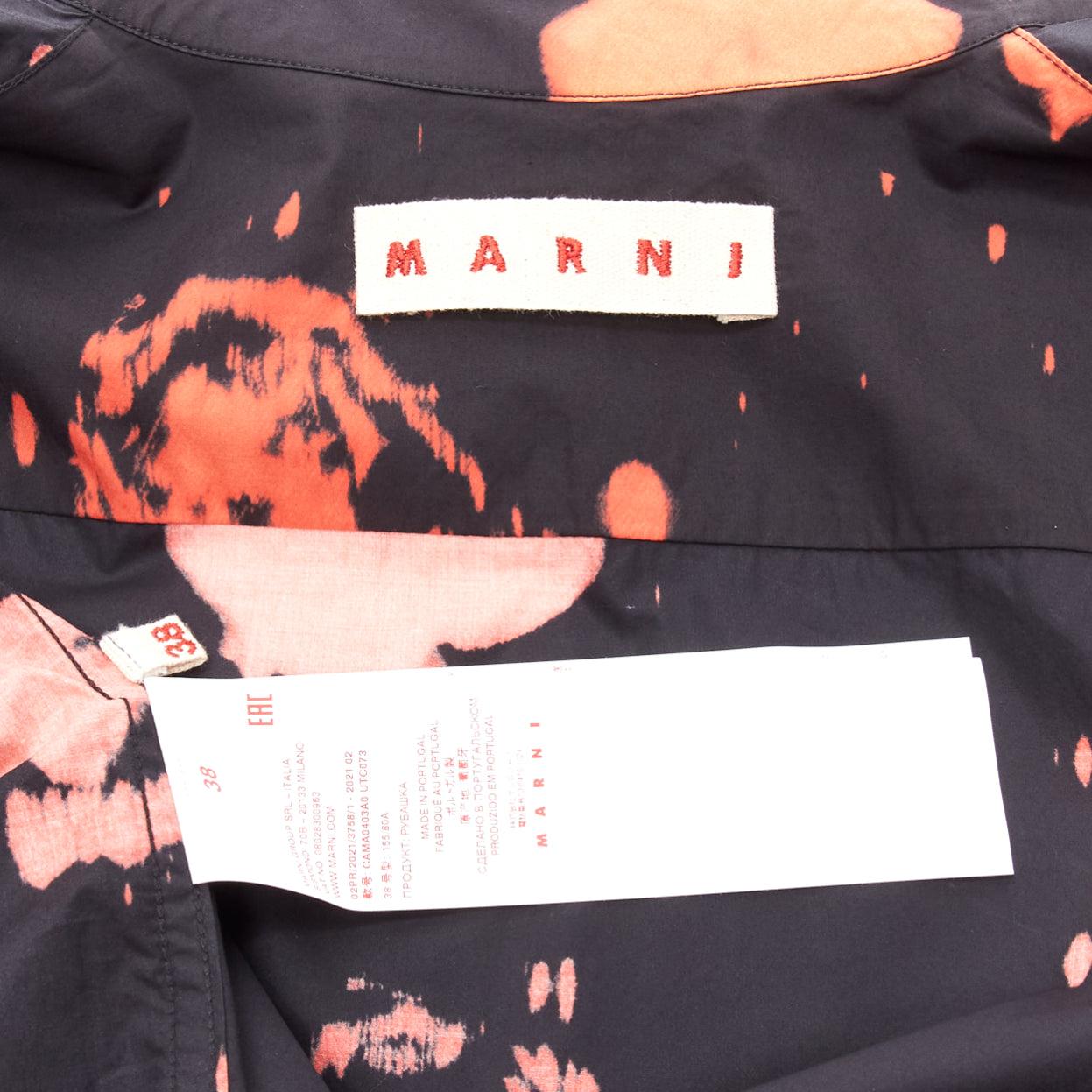 MARNI red black splatter tie dye rose print cotton button-up shirt IT38 XS For Sale 4