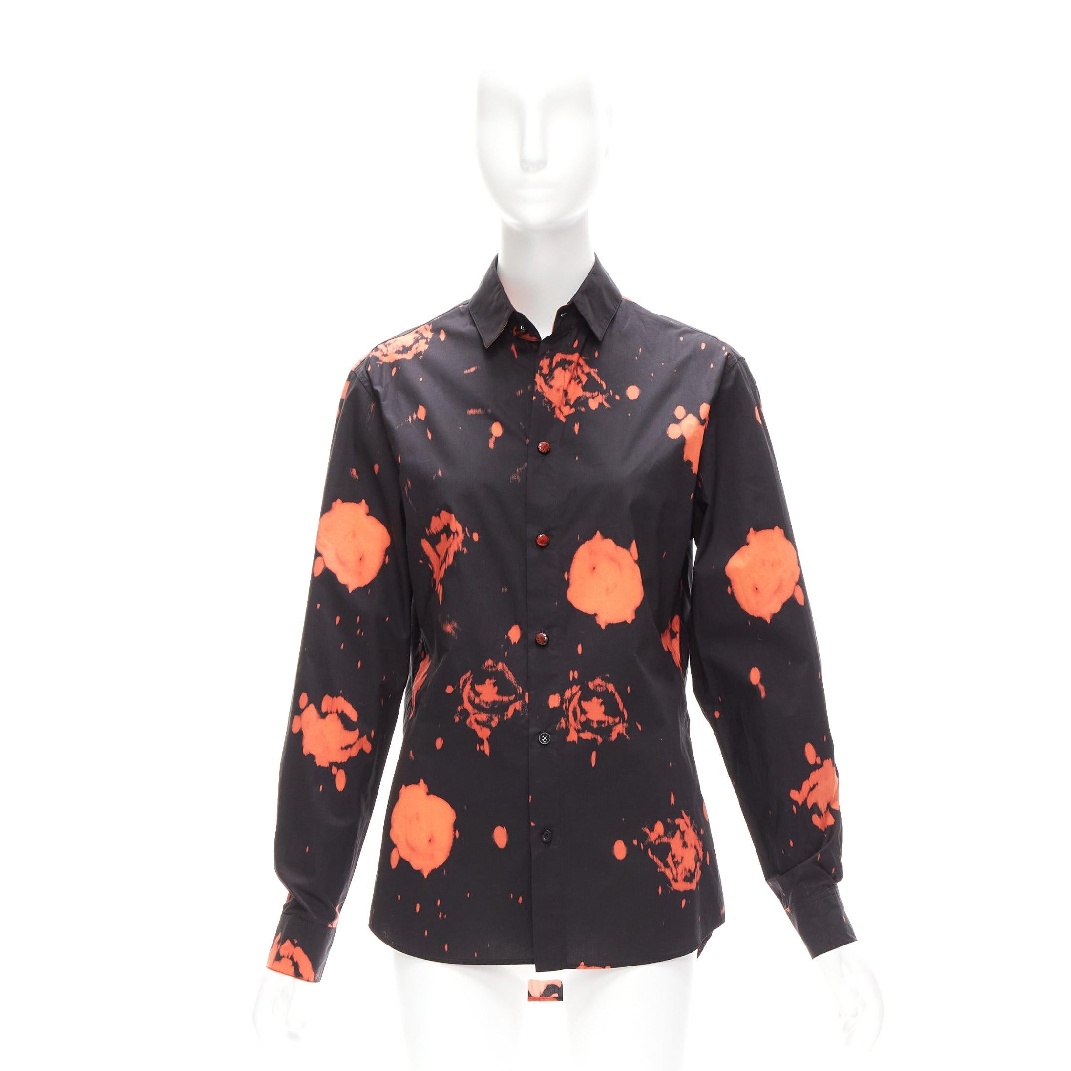 MARNI red black splatter tie dye rose print cotton button-up shirt IT38 XS For Sale 5