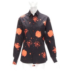 MARNI - Chemise boutonnée en coton rouge noire à cravate et à imprimé rose IT38 XS