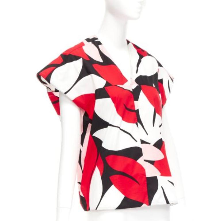 Gris MARNI rouge noir blanc 100% coton imprimé géométrique top boxy à manches capuchon IT38 XS en vente