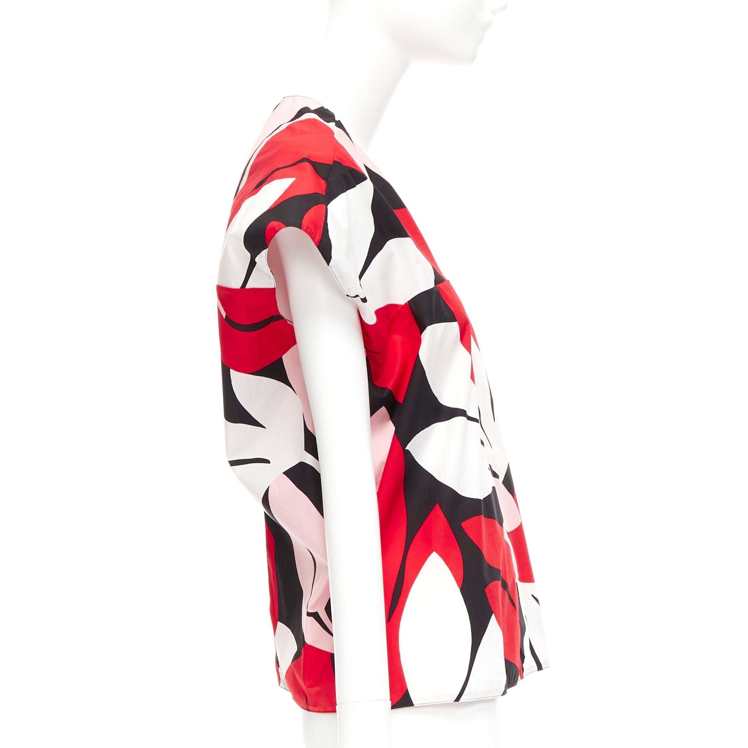 MARNI red black white 100% cotton geometric print cap sleeve boxy top IT38 XS In Good Condition For Sale In Hong Kong, NT