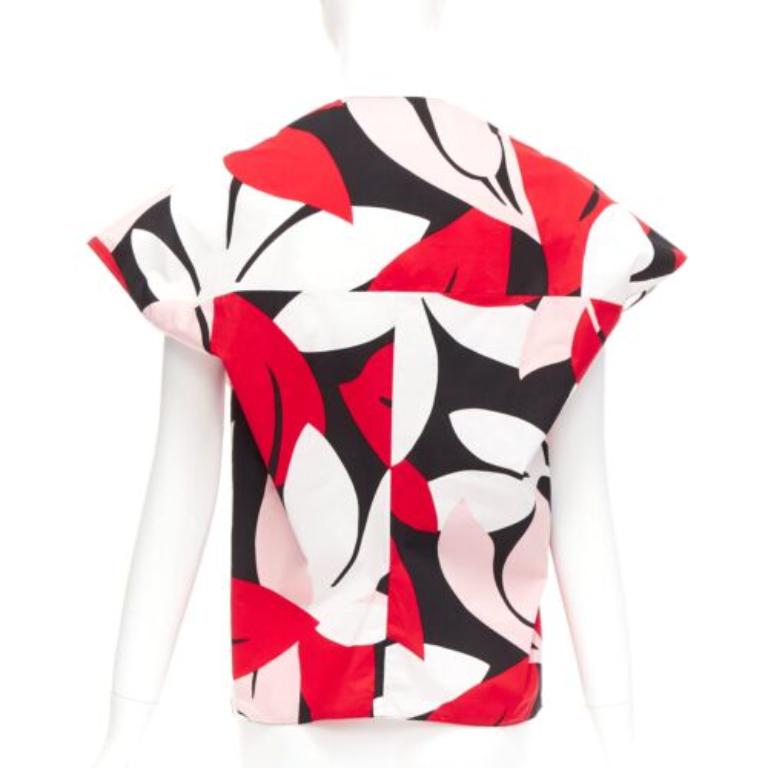 MARNI rouge noir blanc 100% coton imprimé géométrique top boxy à manches capuchon IT38 XS Pour femmes en vente