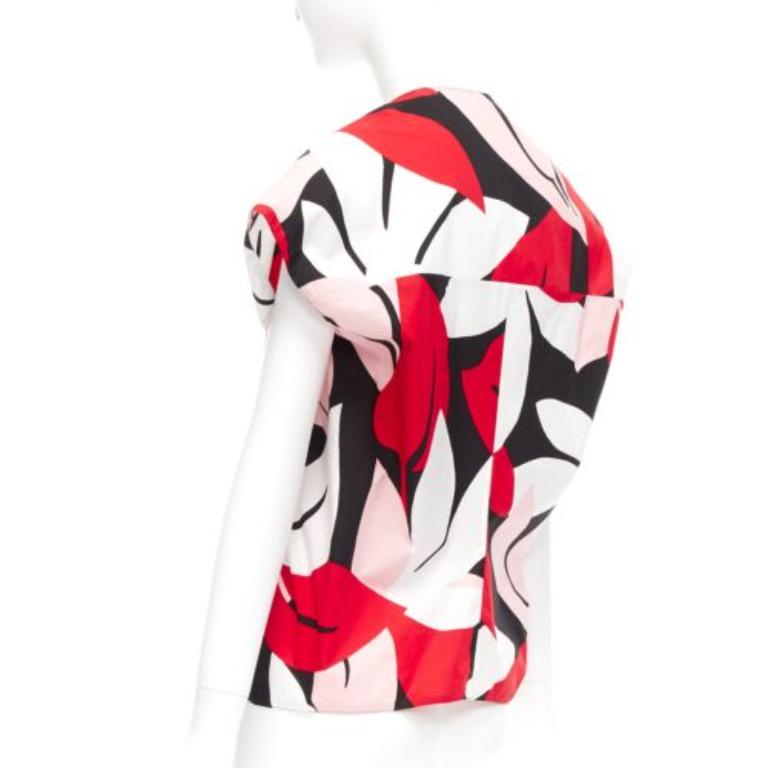 MARNI rouge noir blanc 100% coton imprimé géométrique top boxy à manches capuchon IT38 XS en vente 1