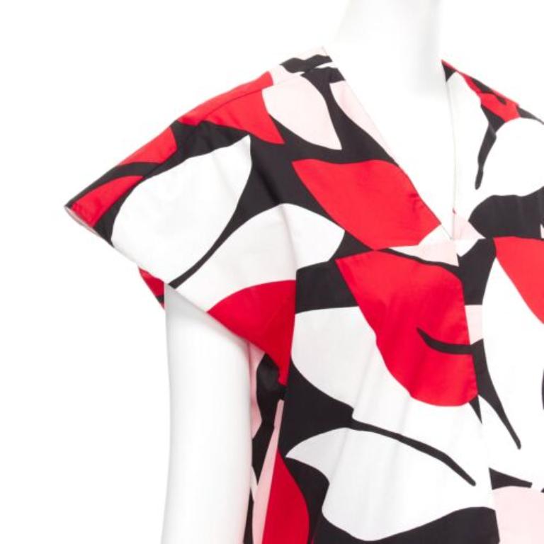 MARNI rouge noir blanc 100% coton imprimé géométrique top boxy à manches capuchon IT38 XS en vente 2