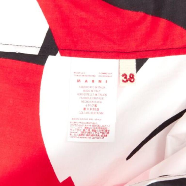 MARNI rouge noir blanc 100% coton imprimé géométrique top boxy à manches capuchon IT38 XS en vente 3