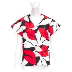 MARNI red black white 100% cotton geometric print cap sleeve boxy top IT38 XS