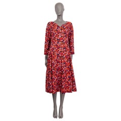 MARNI red & blue cotton 2021 FLORAL SWEETHEART POPLIN MIDI Dress 44 L