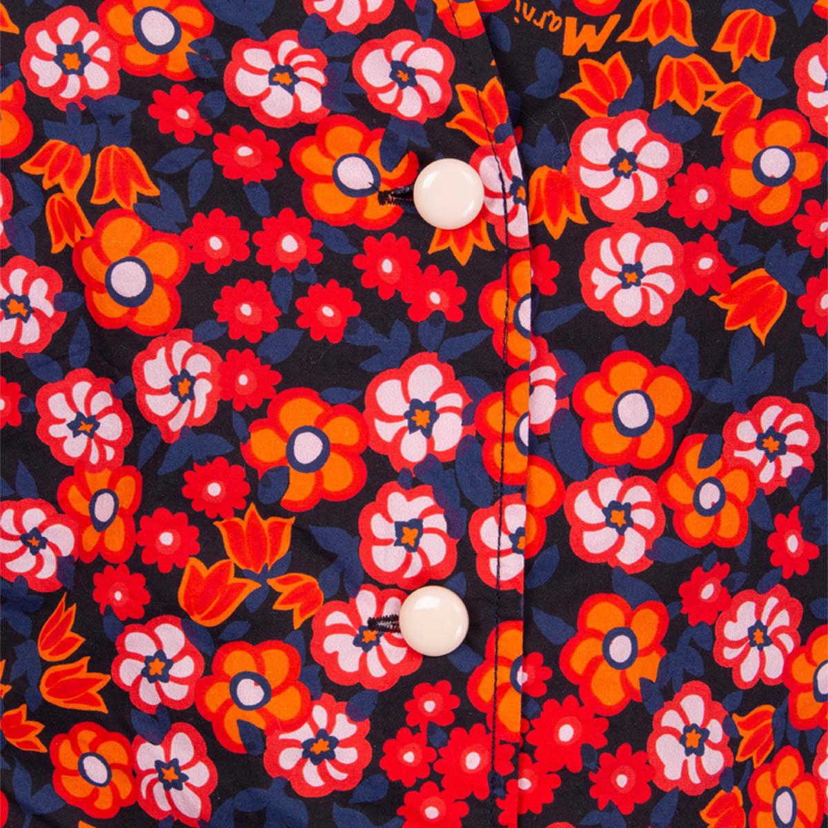 MARNI red & blue cotton 2021 FLORAL SWEETHEART POPLIN MIDI Dress 44 L In Excellent Condition For Sale In Zürich, CH