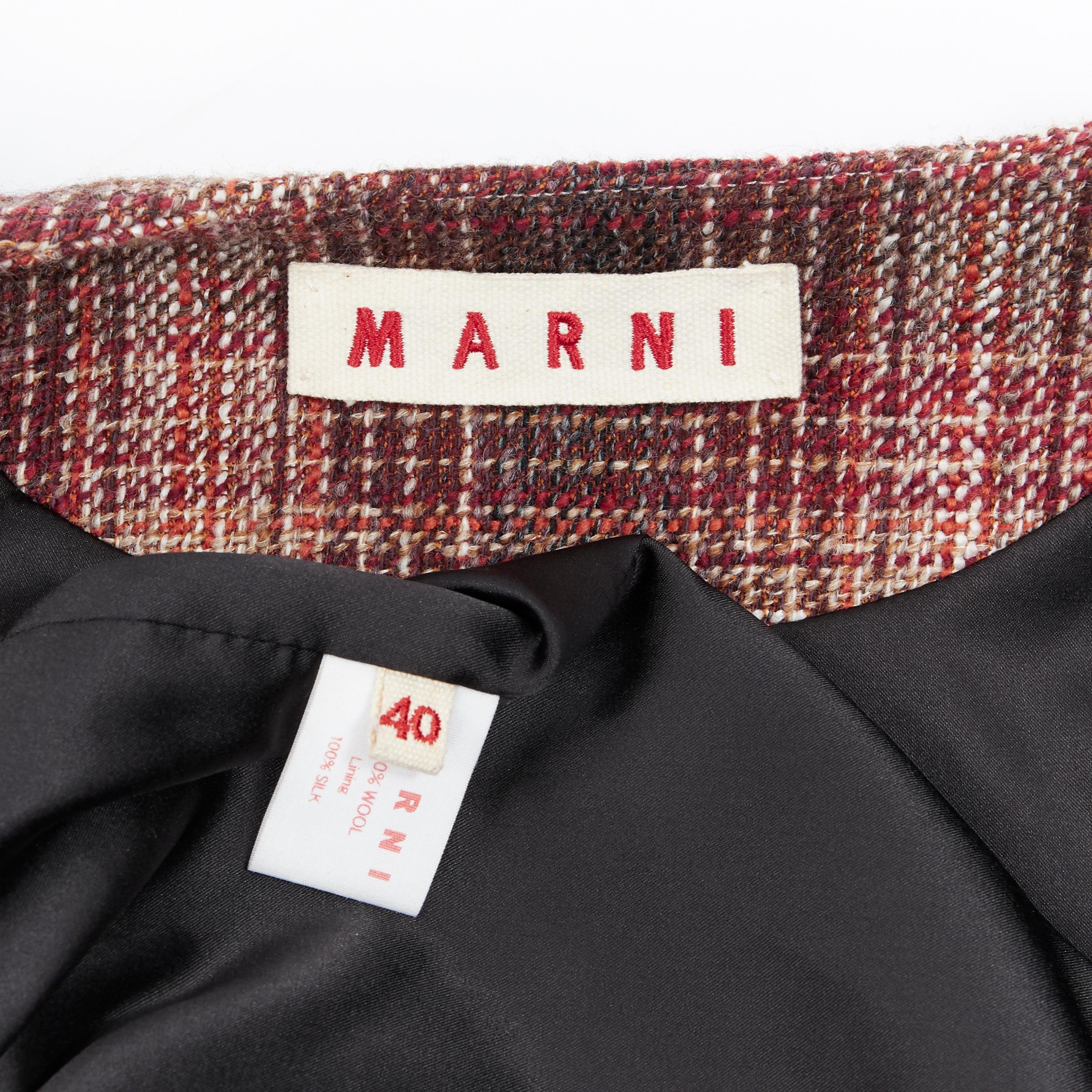 MARNI red checked wool tweed shearling fur panel colorblocked sleeve coat IT40 4