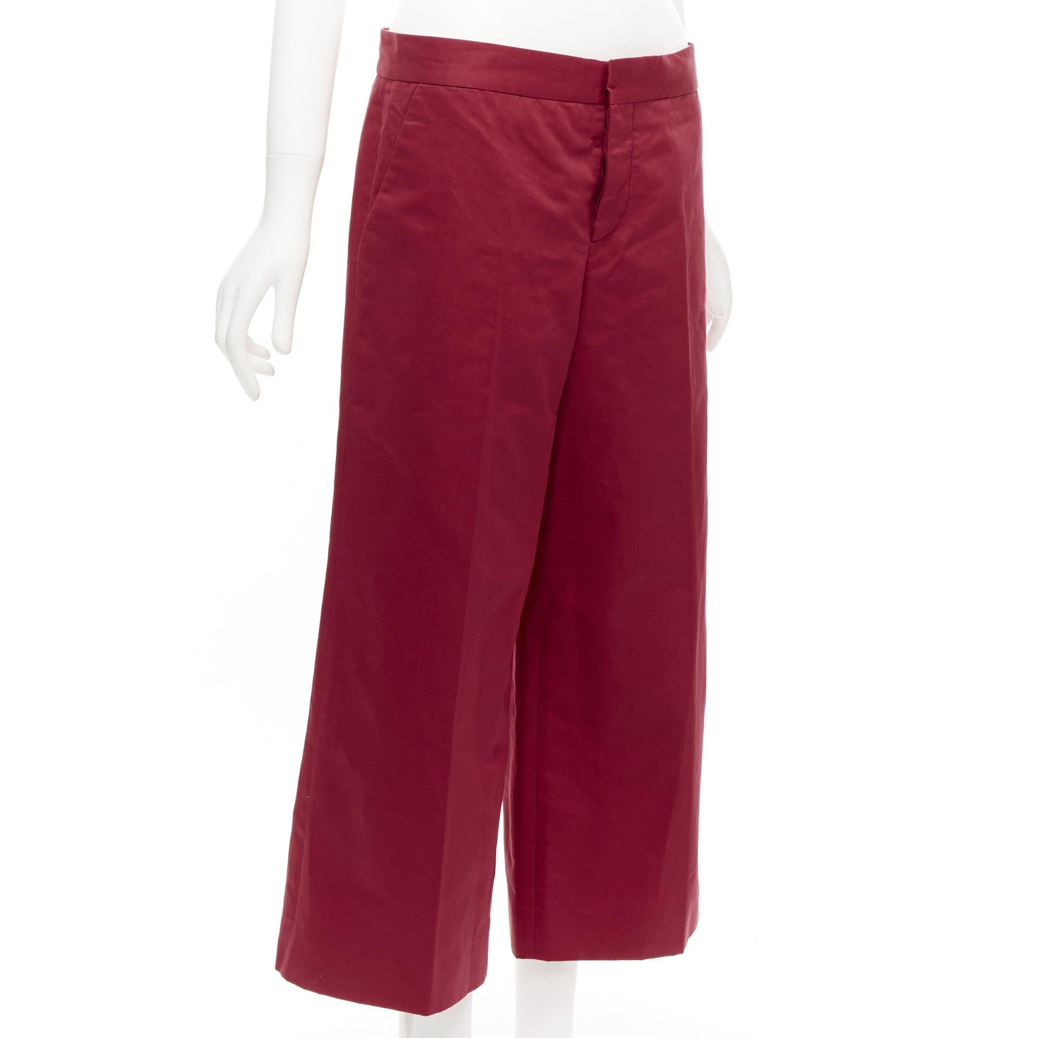 MARNI red cotton linen minimal classic wide cropped pants IT40 S
Reference: CELG/A00254
Brand: Marni
Material: Cotton, Linen
Color: Red
Pattern: Solid
Closure: Button Fly
Extra Details: Darted back.
Made in: Italy

CONDITION:
Condition: Excellent,