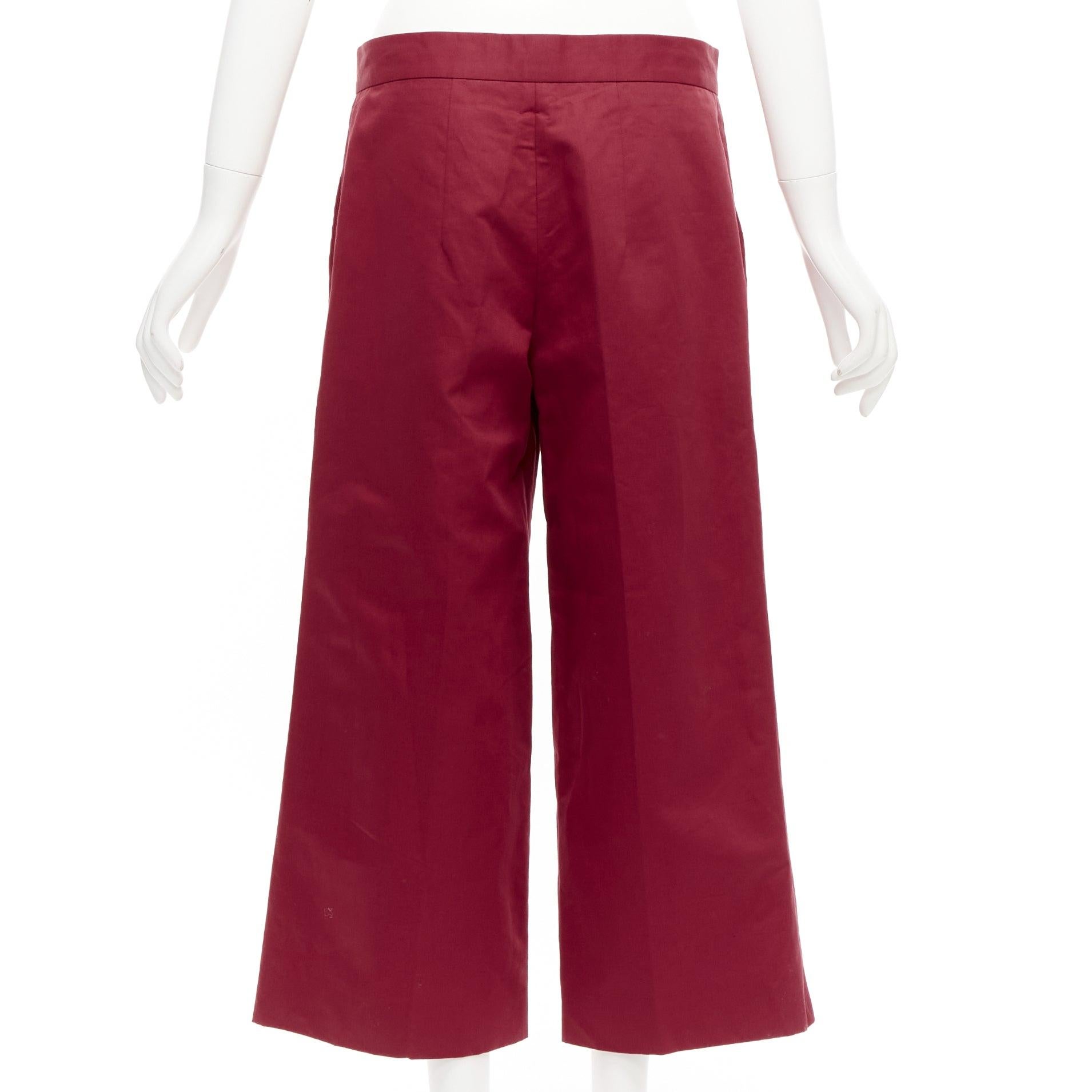 MARNI red cotton linen minimal classic wide cropped pants IT40 S In Excellent Condition For Sale In Hong Kong, NT