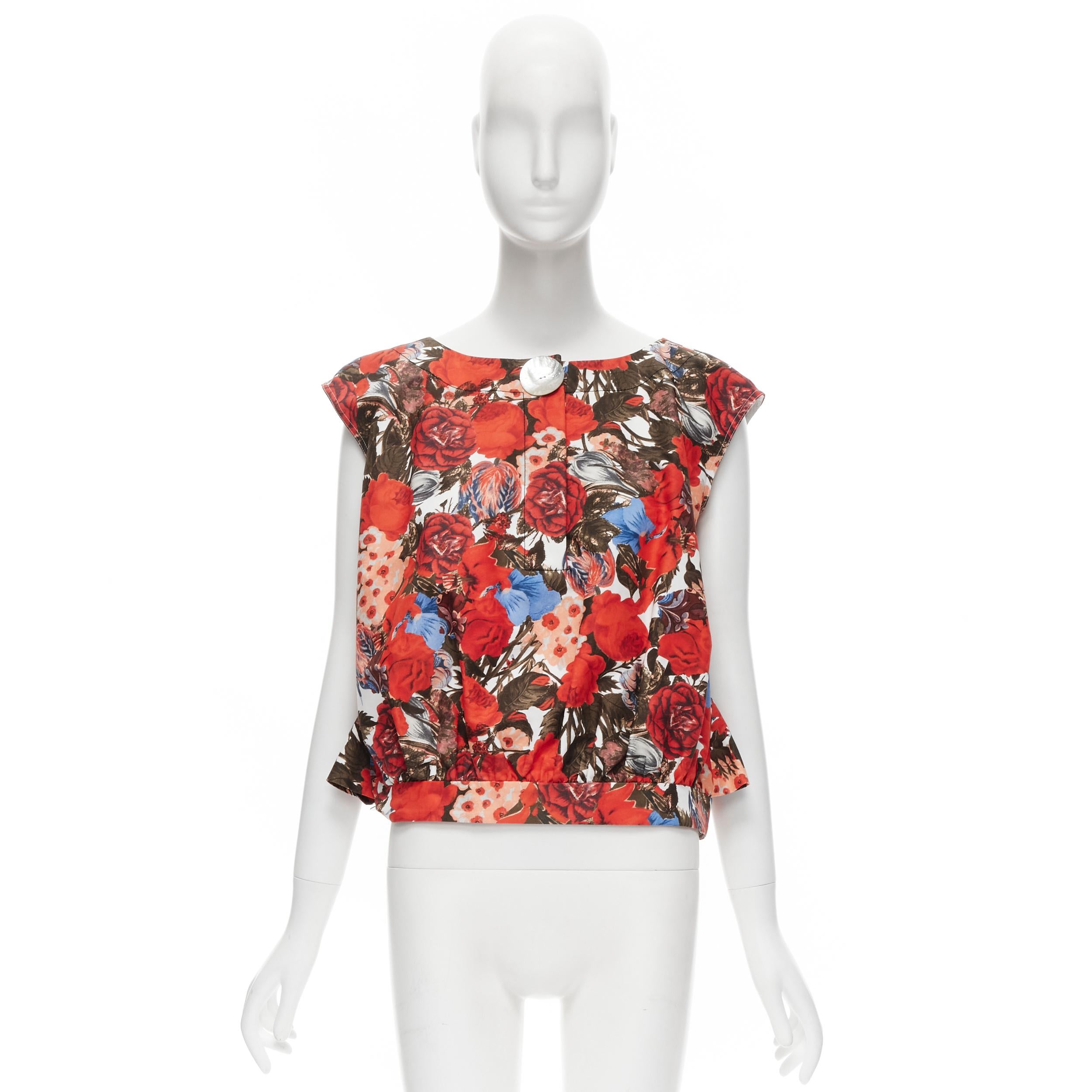 MARNI red floral cotton shell button sleeveless boxy bubble vest top IT38 XS For Sale 5