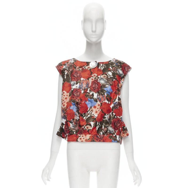 MARNI rojo floral algodón shell botón sin mangas chaleco burbuja IT38 XS en venta 7